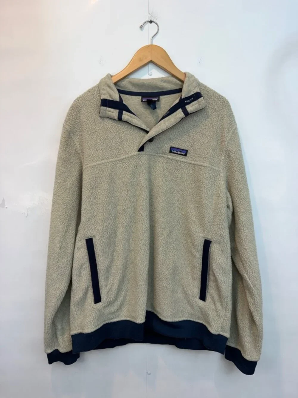 Patagonia Men's Shearling Button Pullover Sweatshirt Size Large Oatmeal Heather